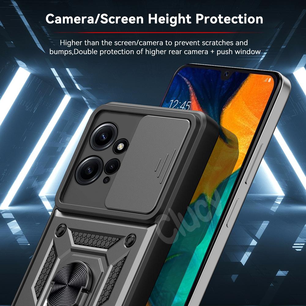 For Redmi Note 12 4G 5G Camera Shockproof Armor Case For Redmi Note 13 12 Pro Plus Car Magnetic Holder Ring Protect Cover