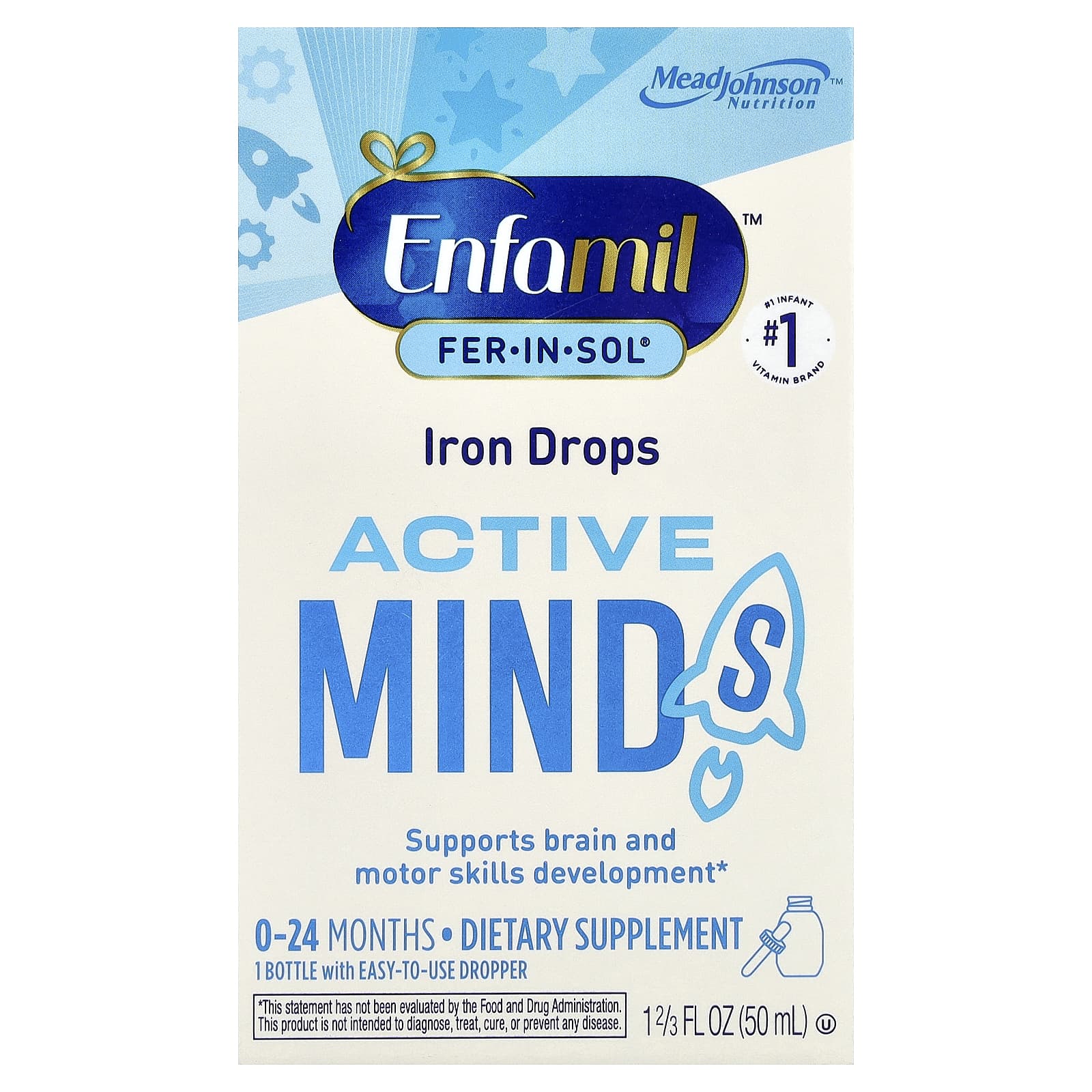 

Fer-In-Sol®, Iron Drops, Active Mind, 0-24 Months, 50 mL (Per Serving)