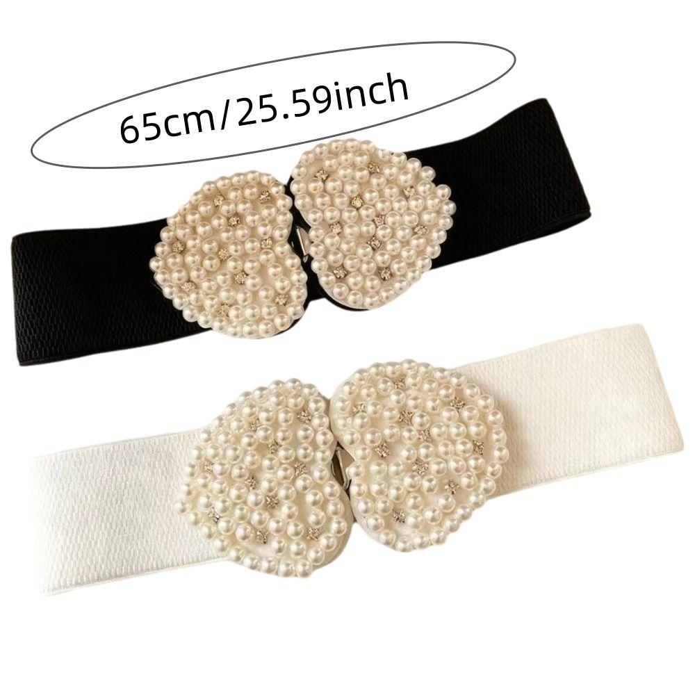 Buckle Pearl Elastic Waistband French Fashionable Stretch Belt Women's Waist Belt Matching Dress