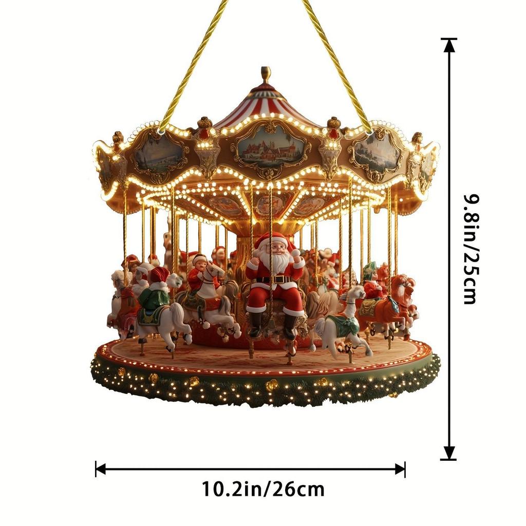 Rotating Acrylic Santa and Wooden Horse Christmas Door/Window Hanging Sign