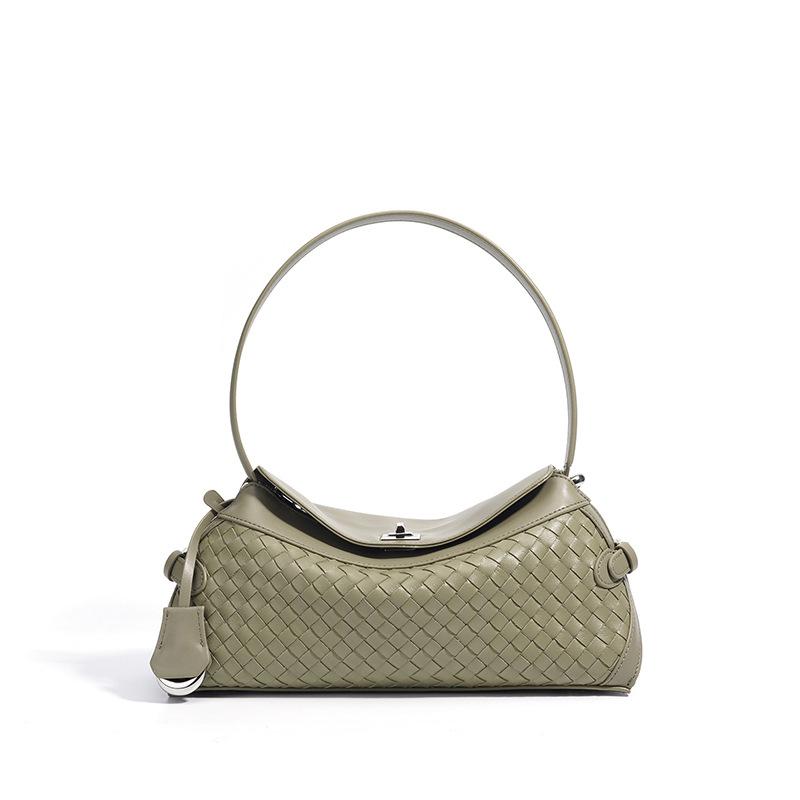 

Сумка-багет из натуральной кожи, модная и универсальная, высококлассная на ощупь, из коровьей кожи, одноплечевая, ручная зелёный