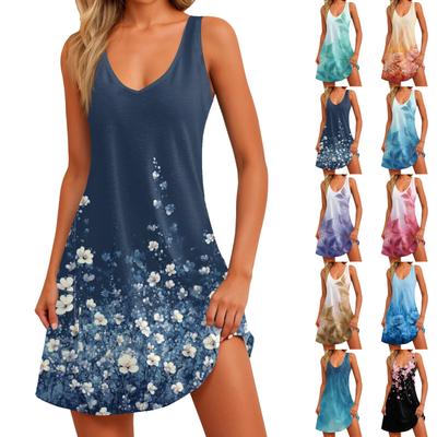 Vestito estivo casual da donna con tasche Vestito estivo da spiaggia Boho Camicette floreali per donna T-shirt Abito con scollo a V Abiti dal carro armato allentati