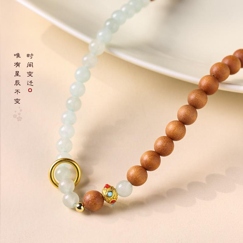 Natural Golden sandalwood/Green Sandalwood DIY Creative Mixed-Style Crystal Rosary Bead Bracelet In Forest-Inspired Artistic Style for Women,