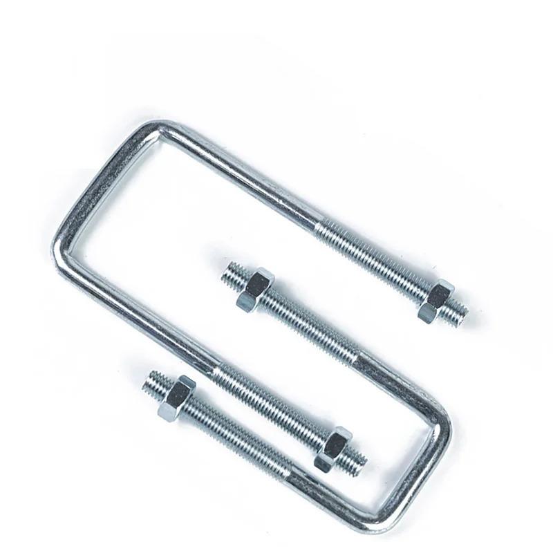 Galvanized Carbon Steel U Bolt and Square Clamp Set Right Angle Screw Buckle for Water Pipe Flange Mounting M6 M8 M10 M12 M14M16