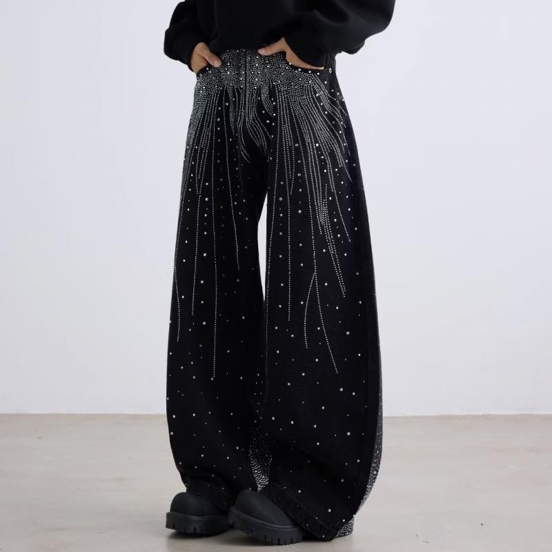 Unisex Retro Star Design Frayed Edge Wide Leg Jeans