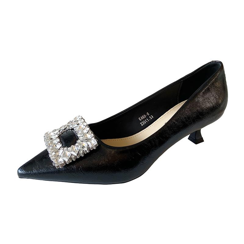 G460-6 pointed single shoes women's 2025 new autumn shallow mouth ladyshoes square buckle rhinestone Mary Jane stiletto high heels