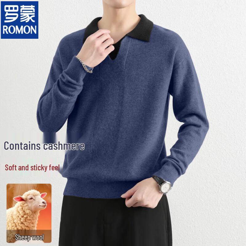 ROMON Men's Premium Wool Blend Polo Sweater