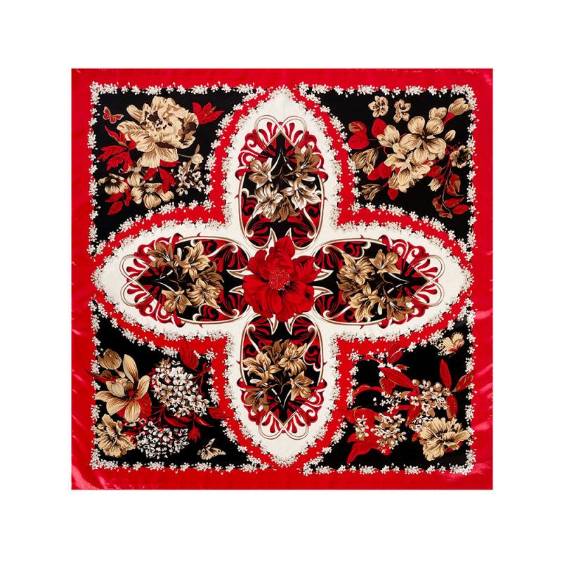 Classic Cashew-patterned Silk Scarf for Women, Shawl, Faux Silk Headscarf, 90cm Square Scarf