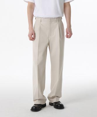 Whipcord One-Pleat Wide Hidden Banding Slacks [Cream]