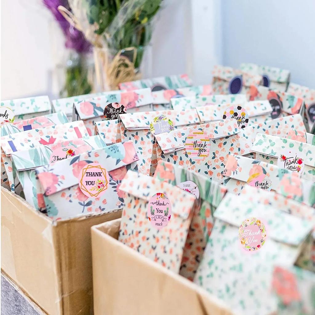 500 pezzi/rotolo 1 pollice Adesivi Grazie Adesivi Sigillo per Dolci Torte Biscotti Cartoni Animati Adesivi Ricompensa Bambini Fiori Matrimonio