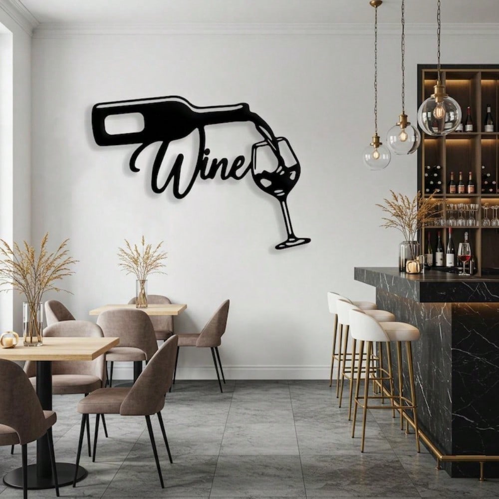 Modern Wine Metal Wall Art, Rotating Hook Bar Sign for Home Decor & Gifts