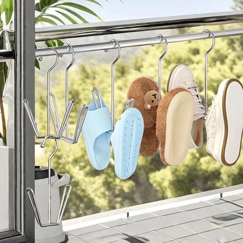 Stainless Steel Shoe Rack, Multi-Functional Shoe Rack with Double Hook Design, Shoe Drying Rack for Dehumidifying Hanging Shoes