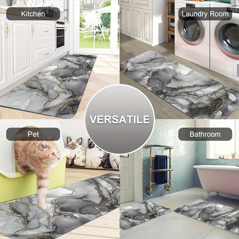 1 Stück Anti-Ermüdungs-Küchenteppiche, luxuriöser Marmordruck, wasserdicht, rutschfest, dick gepolstert, Küchenmatte, strapazierfähig, bequeme Stehmatte für die Küche