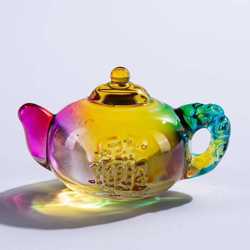 

Хрустальная ручка, горшок-орнамент, глазурованный маленький чайник, ручка Вэньвань, подарок, украшение для дома, орнамент, красочный градиент