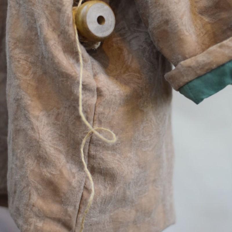 Johnature Damen Vintage V-Ausschnitt Langarm Jacquard Mäntel Winter Chinesischer Stil Warme Mäntel