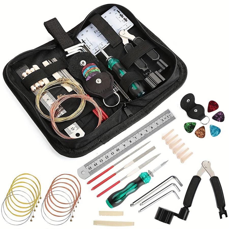 25/30 in 1 Guitar Tool Kit Set Multi-functional Guitar Repair Toolbox Guitar Parts Replacement Toolbox Picks String Fixed Buckle