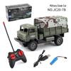 Four-Wheel Drive RC Military Transport Vehicle with USB Charging, LED Lights, and Climbing Rubber Tires