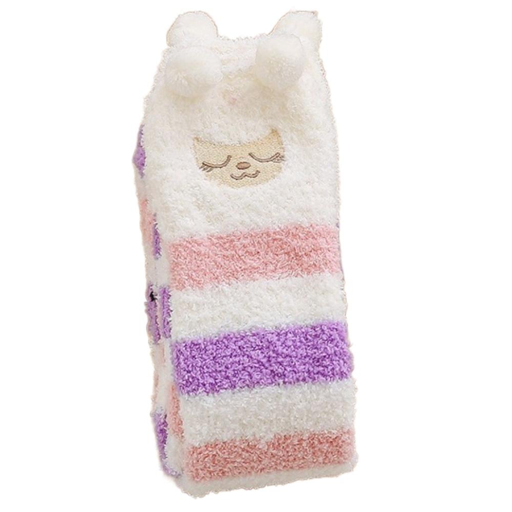 

Медвежьи чулки выше колена в полоску из кораллового флиса Сладкие зимние чулки Женские Женские Style E