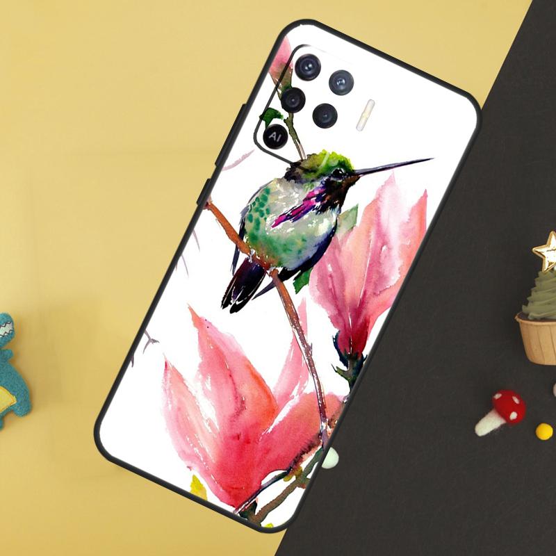 Hummingbird and Flowers Case For Oppo A60 A80 A40 A15 A16 A17 A57 A94 A74 A54 A76 A96 A18 A38 A58 A78 A98 A5 A6 Pro