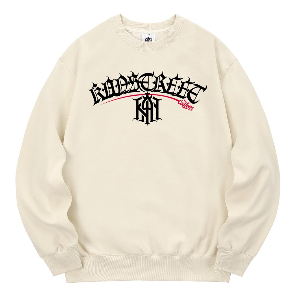 KAN6312 Kmc 0159 Lettering Khan Symbol Fleece-Lined Sweatshirt Cream