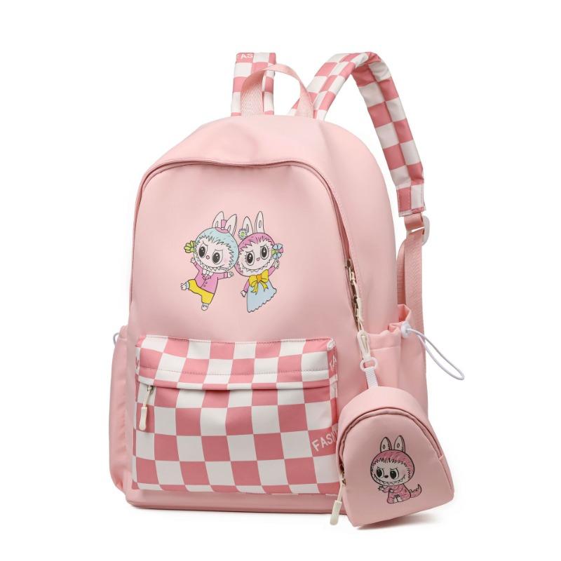 Labubu School Bag Plaid Backpack Student Bag Backpack Cute Primary School Students Large Capacity