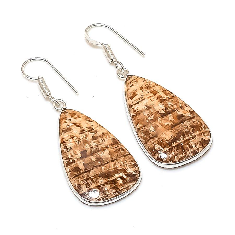 Natural Orange Amazonite Gemstone 925 Sterling Silver Jewelry Earring 1.97  AE-12015