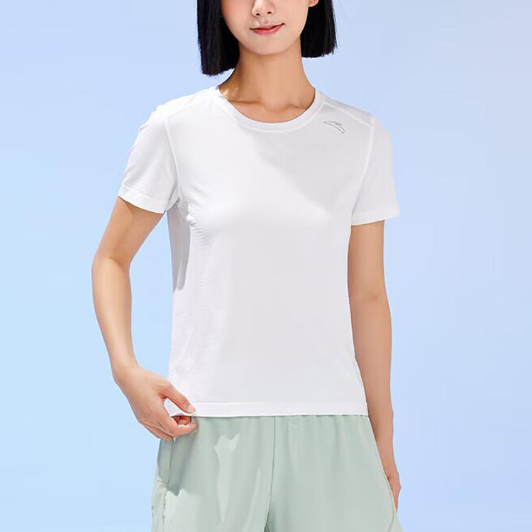 Anta Running Series Solid Color Round Neck Pullover Short Sleeve T-Shirt Women Tops Snow-White 162325104-3