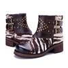 Johnature Genuine Leather Horsehair Patchwork Short Boots Retro Rivet Thick Heel Women's Boots