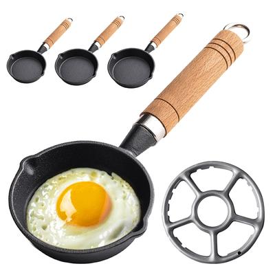 10/13/16 cm Gusseisen Mini Bratpfanne mit Holzgriff Kochpfanne mit doppeltem Ausgießer Pfannkuchenpfanne Antihaftbeschichtet für Küche Zuhause
