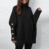 Women's  And Winter Pullover Sweater Button Knit Solid Color Lapel Loose Woven Sweater Top