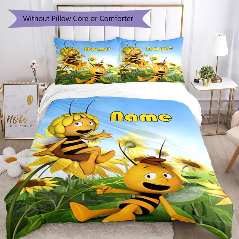 3pcs Custom Name Maya the Bee Bedding Set Duvet Cover Closure Includes 1 Duvet Cover & 2 Pillowcases, Soft and Comfortable for All Seasons.