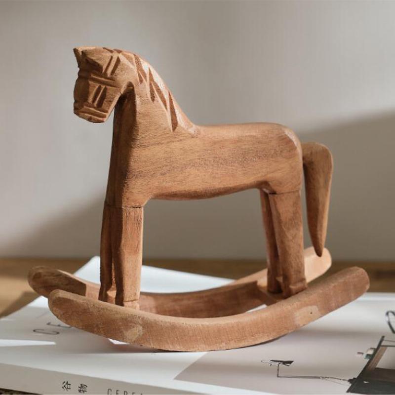 Hand Carved Wooden Rocking Horse Ornament Retro Mediterranean Style Horse Creative Desktop Decoration Commemorative Gifts