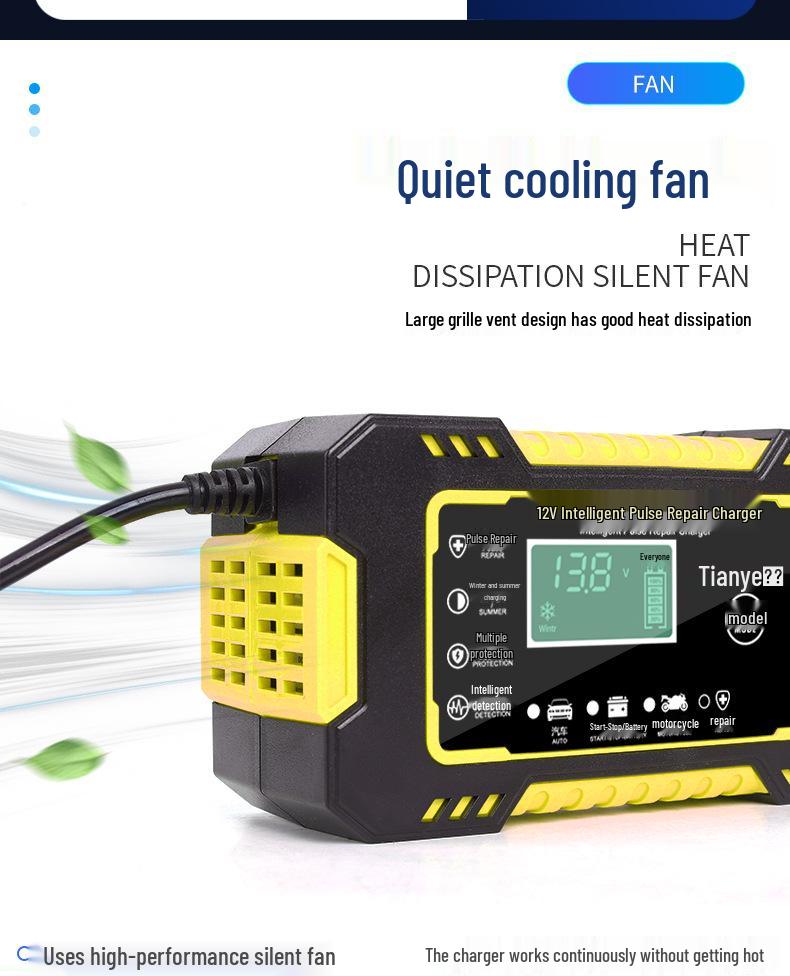 12V 6A Smart Car & Motorcycle Battery Charger with Pulse Repair