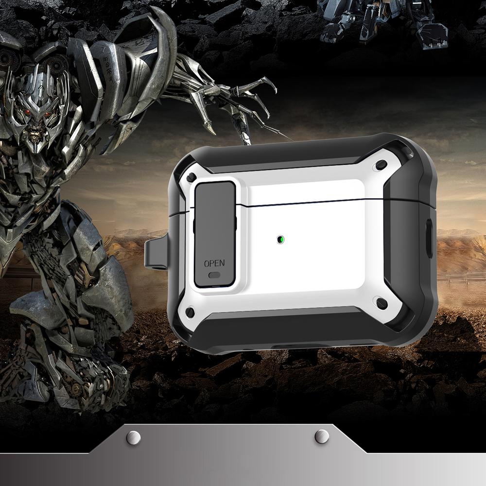 KEYSION Pouzdro na Bluetooth sluchátka pro AirPods Pro 3 Měkký silikon+PC Nárazuvzdorný zadní kryt se zámkem spínače Horolezecká karabina