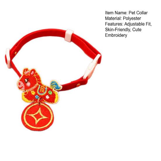 New Year Pet Collar Year of The Horse Embroidered Cat Collar Adjustable Chinese New