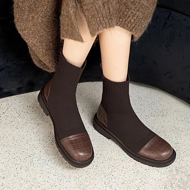 Fashion Autumn Booties Elastic Ankle Boots for Women Flat Footwear Spring 2024 Comfortable and Elegant Trend On Offer Woman Short Shoes