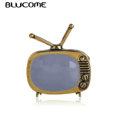 Klasický Vintage TV Televize Tvar Brož Zlatá Barva Smalt Brože Rodiče Dárek Šála Svetr Límec Špendlíky