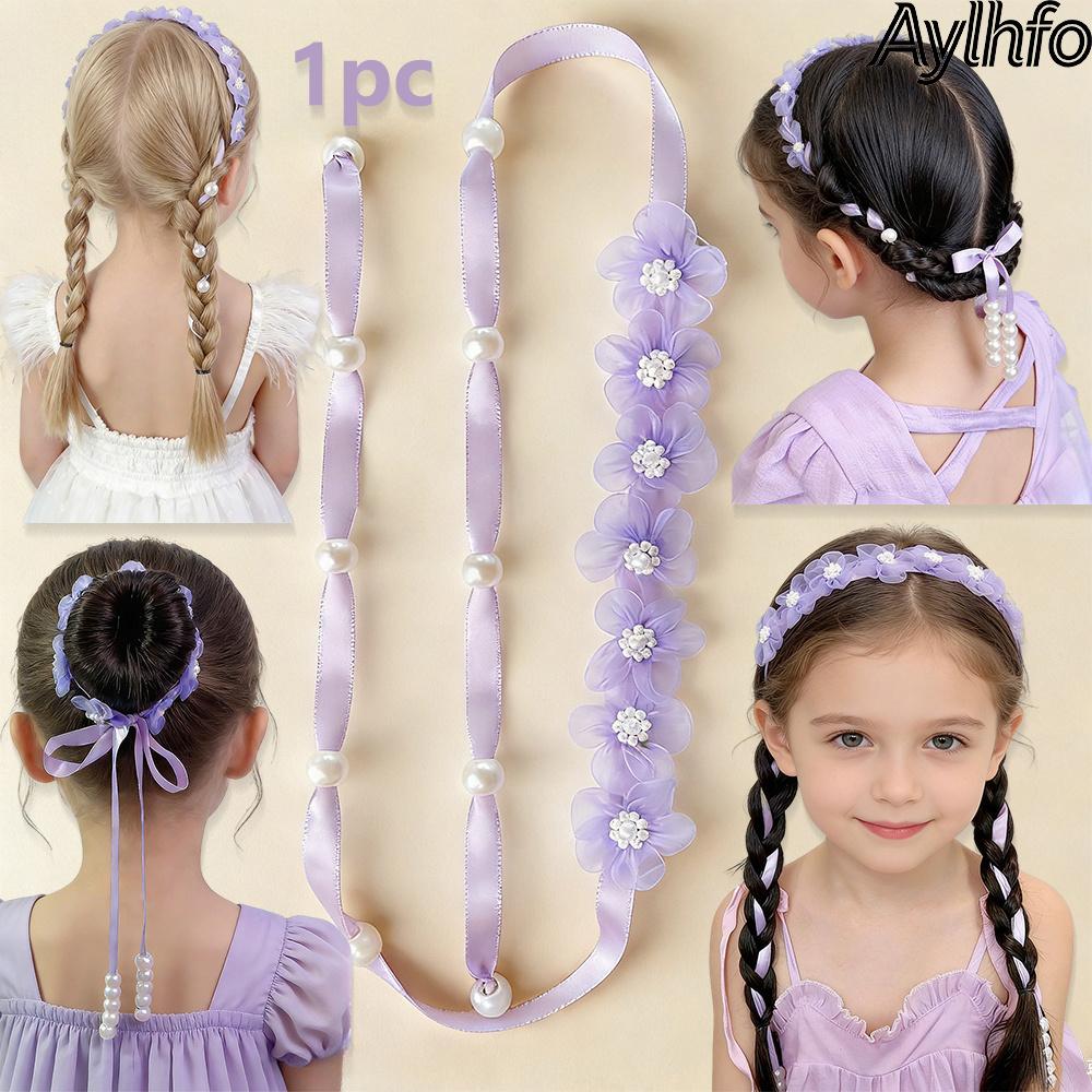 1 Stück Blume Langes Band Geflochtenes Stirnband, Modisches Bohemian Stil Mädchen Blumen Haargummi, Kinder Geflochtene Haurschnur