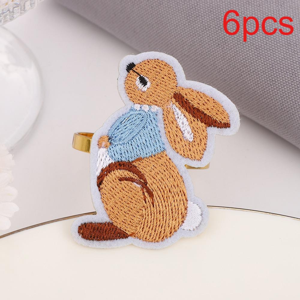 6pcs Easter Personalized Embroidery Rabbit Napkin Ring Hotel Tableware Table Setting Party Festival Decoration Napkin Buckle