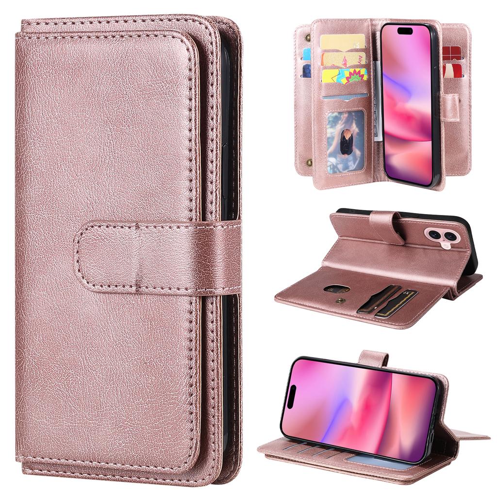 For iPhone 16 Leather Case with 10 Card Holder Phone Cover Stand