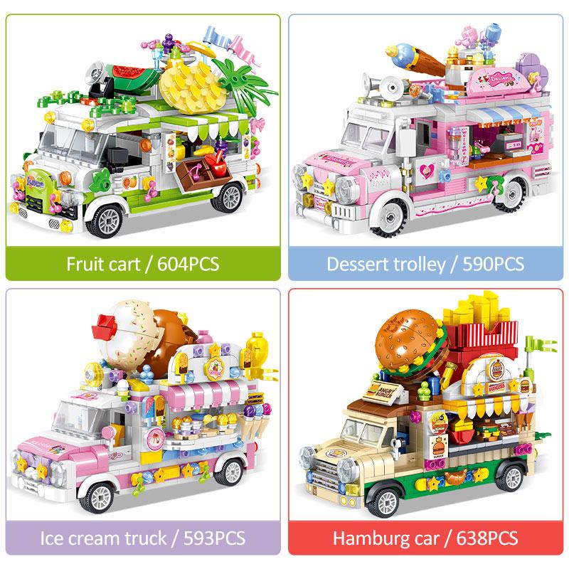 City Street View Ice Cream Car Food Shop Mini Building Blocks Camping Vehicle Friends Bricks DIY Toys for Children Girls