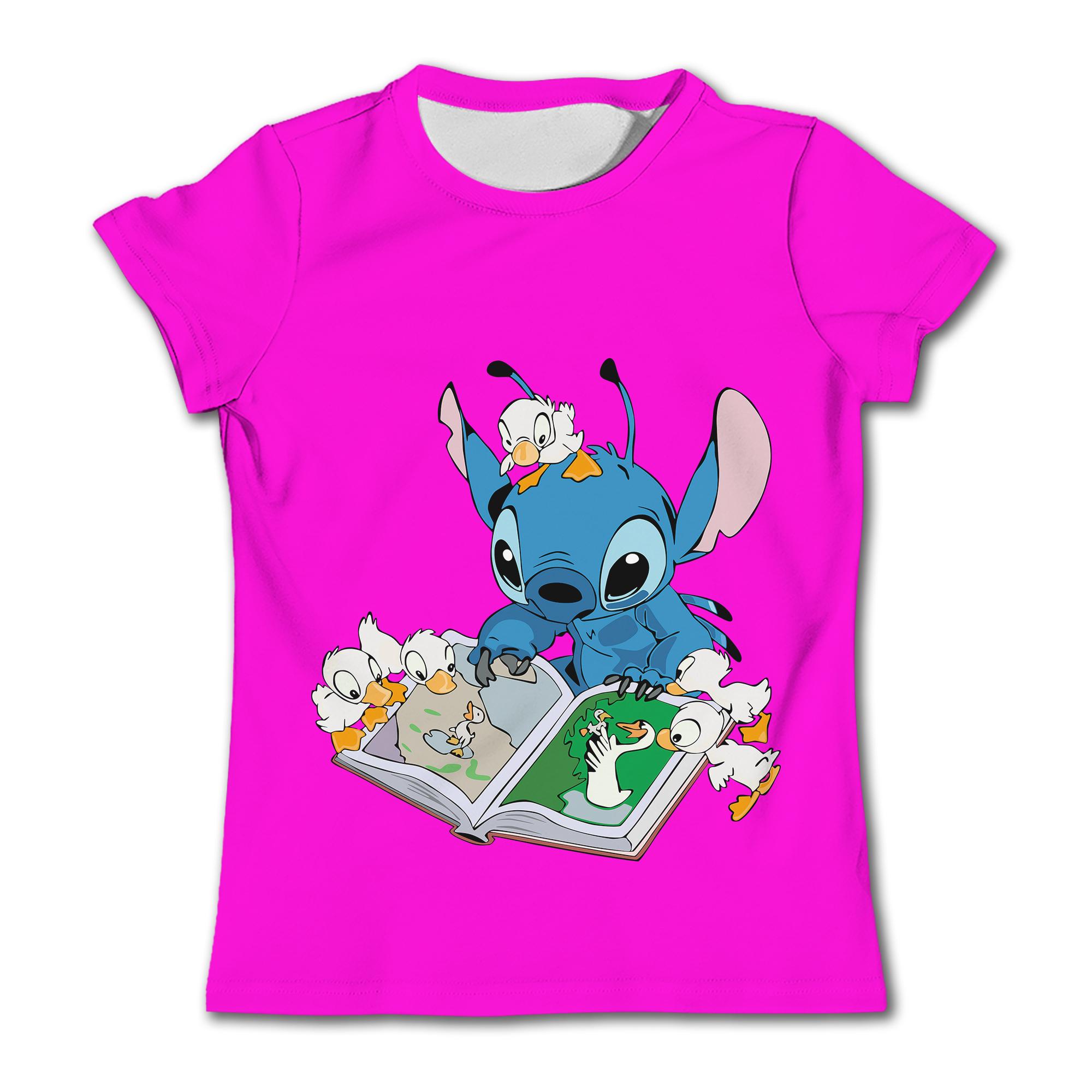 

MINISO Girls Kawaii Stitch T-shirt Child Girl Clothing Toddler Tees Children Clothes 2025 Summer Short Sleeve Kids Boy Cartoon Tee Tops 140