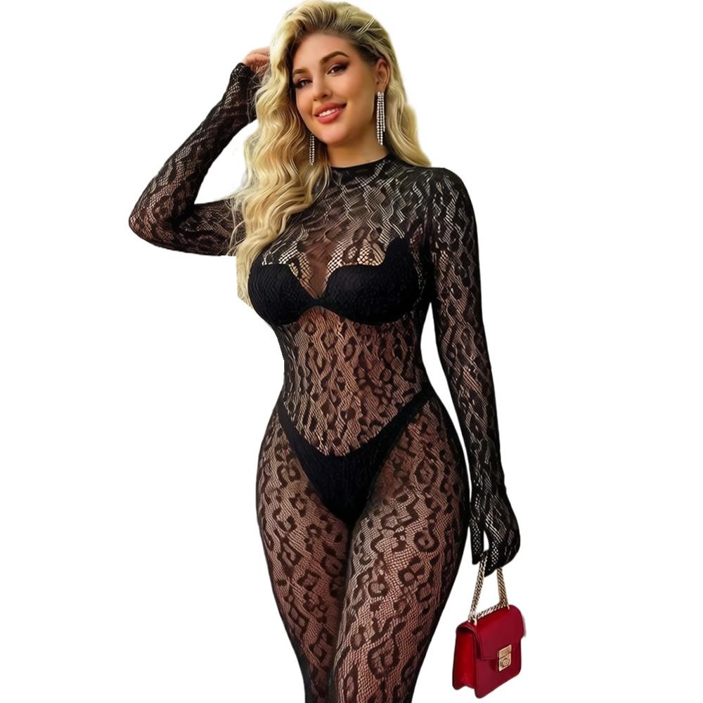 Sexy Leopard Bodystocking Erotic Lingerie Mesh Body Suit Women Costumes Underwear Gloves Catsuit Bodysuits Sleepwear
