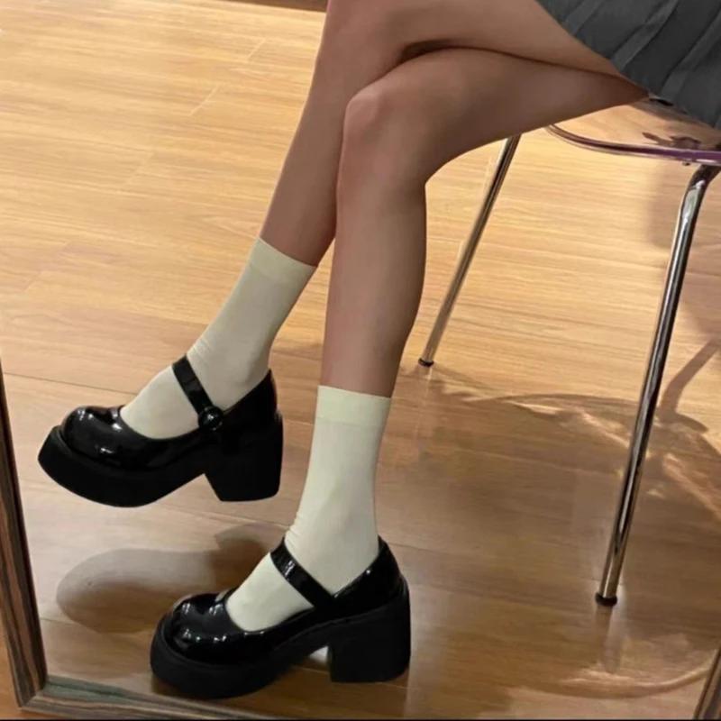 Fashion Platform Thick High Heel Women Mary Jane Shoes Fashion Shallow Round Toe JK Single Shoes Ladies Dancing Party Prom Footwear