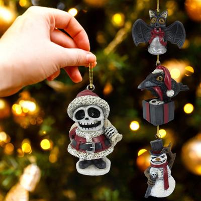 Halloween-Acryl-Hängedekoration, gruseliger Terror, Weihnachten, 3D-Skelett, schwarze Katze, Schneemann, Krähenform, wiederverwendbar, Urlaubsauto-Ornament, perfekt
