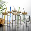 Straw Cup with Lid, Colored Handle, Summer Cold Drink, Large Capacity Juice, Cola Glass, Drinking Cup