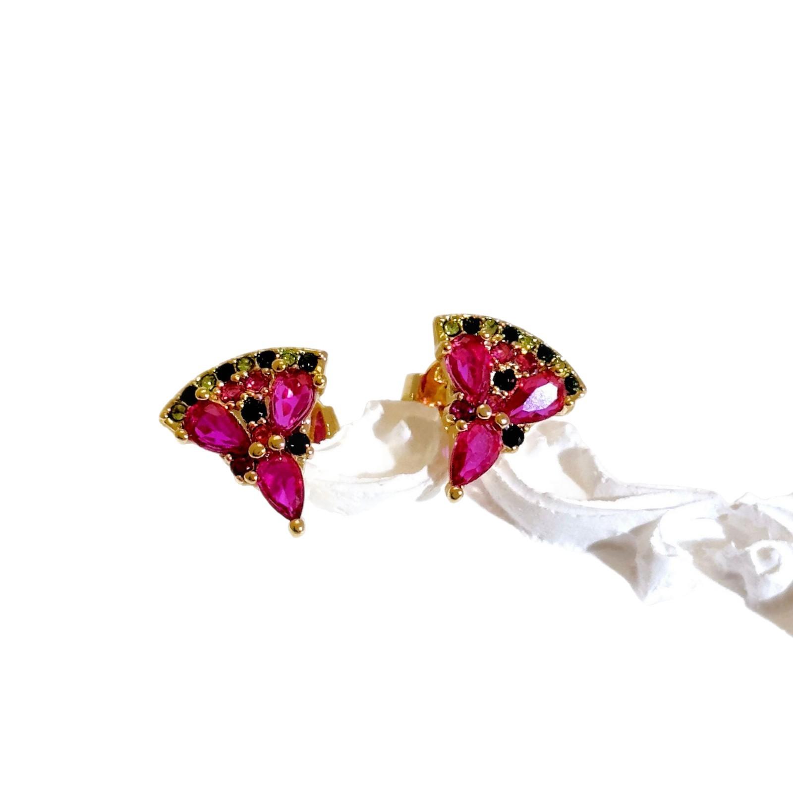 

Watermelon Sweet Fashion Light Luxury Cute With Fruit Inlaid Zircon Rhinestone Needle Stud Earrings Necklace