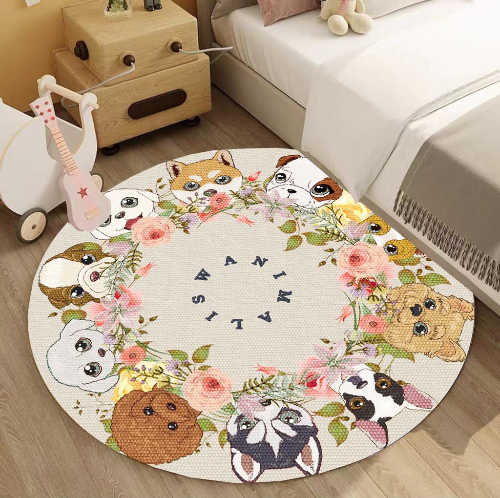 Cartoon Animal Round Carpet Pink Cute Cat Pattern Floor Mat Modern Home Decoration Non-Slip Rug for Living Room Bedroom Playroom