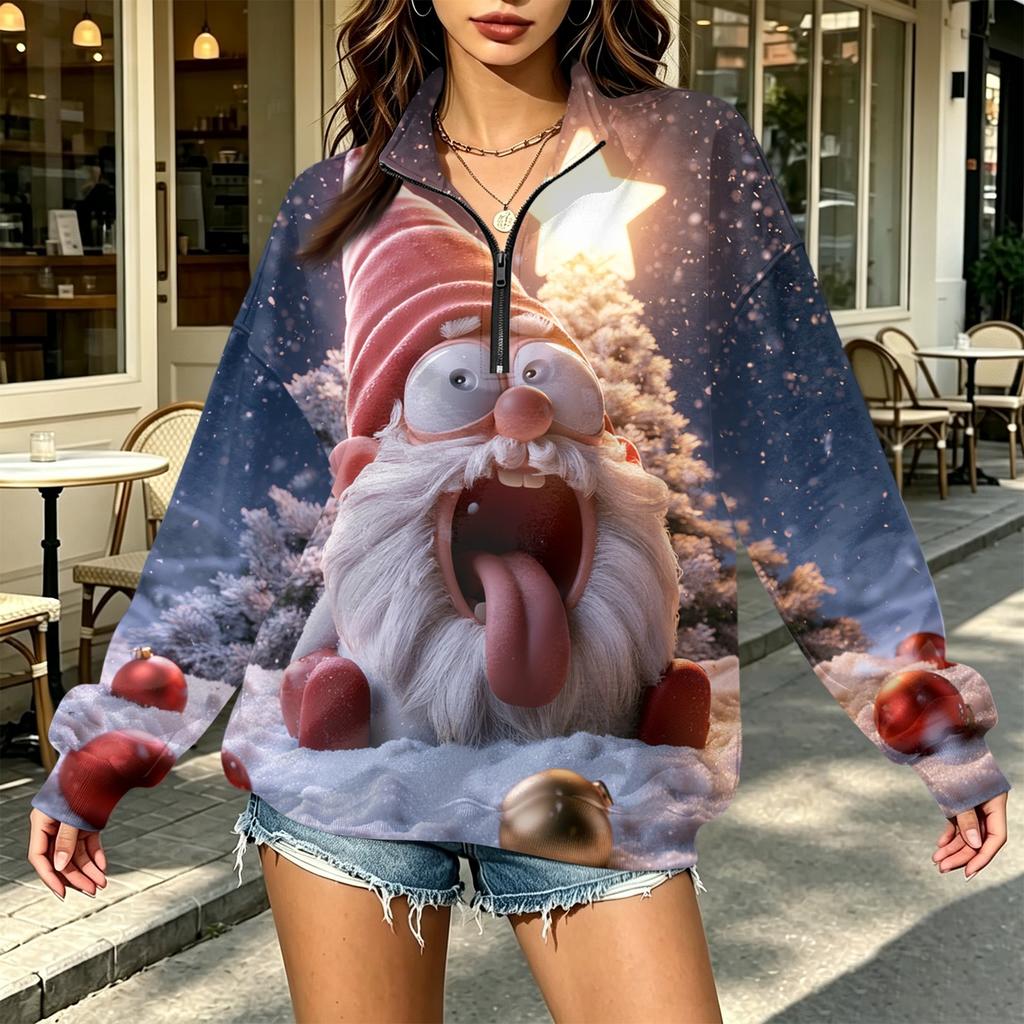 Women's Lightweight Printed Half-Zip Sweatshirt Casual Pullover Top for Everyday Wear