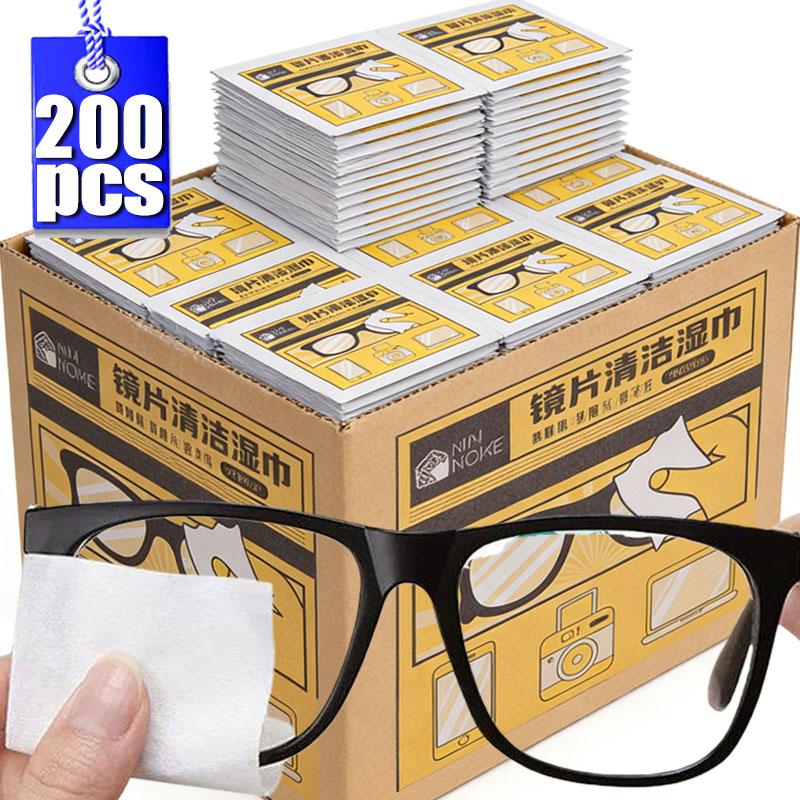 200/100 Peças Limpador de Óculos Lenço Úmido Descartável Anti-embaçante Remoção de Poeira Limpeza de Lentes Óculos de Sol Tela de Celular